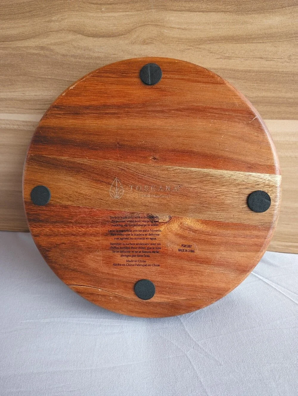Wooden Round Cheese Board Set with Knife Trio - Natural Brown